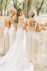Champagne Mismatch Bridesmaid Dress Long Silk Satin Wedding Guest Dress