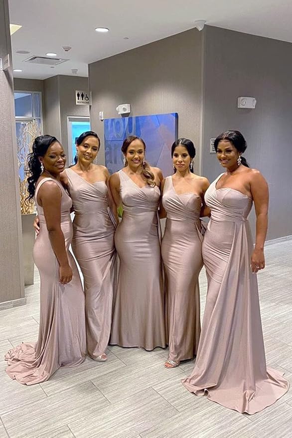 Cheap One Shoulder Green Bridesmaid Dresses Long Wedding Guest Dress