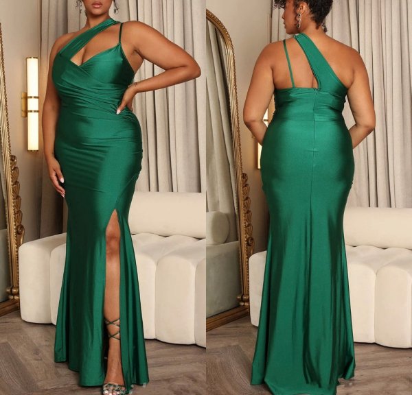 Cheap Emerald Green Formal Wedding Guest Dresses Mermaid One Shoulder MyChicDress