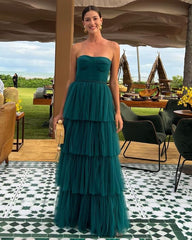 Cheap 2024 Dark Green Long prom dresses Straples Formal Gown