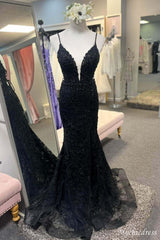 2024 Cheap Black Prom Dresses Mermaid Lace Appliques Straps