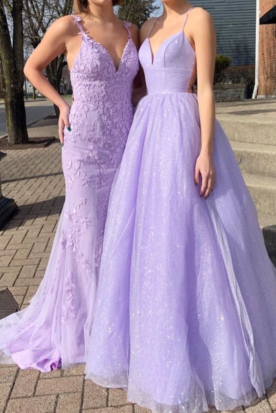 Cheap Lavender Lace Prom Dresses A line Violet Purple Formal Dress - MyChicDress