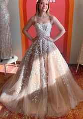 Cheap Long Leaf Lace Prom Formal Dress Ball Gown Straps - MyChicDress