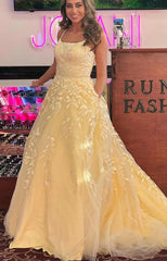 Cheap Long Leaf Lace Prom Formal Dress Ball Gown Straps - MyChicDress