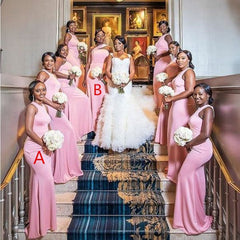Cheap Pink Bridesmaid Dresses Mismatched Mermaid Long Satin Wedding Party Dress