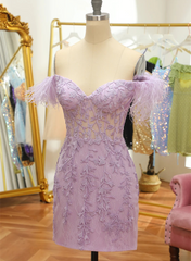 Cheap Sweetheart Short Lavender 2025 Homecoming Dressa Lace Feathers - MyChicDress