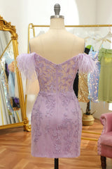 Cheap Sweetheart Short Lavender 2025 Homecoming Dressa Lace Feathers - MyChicDress