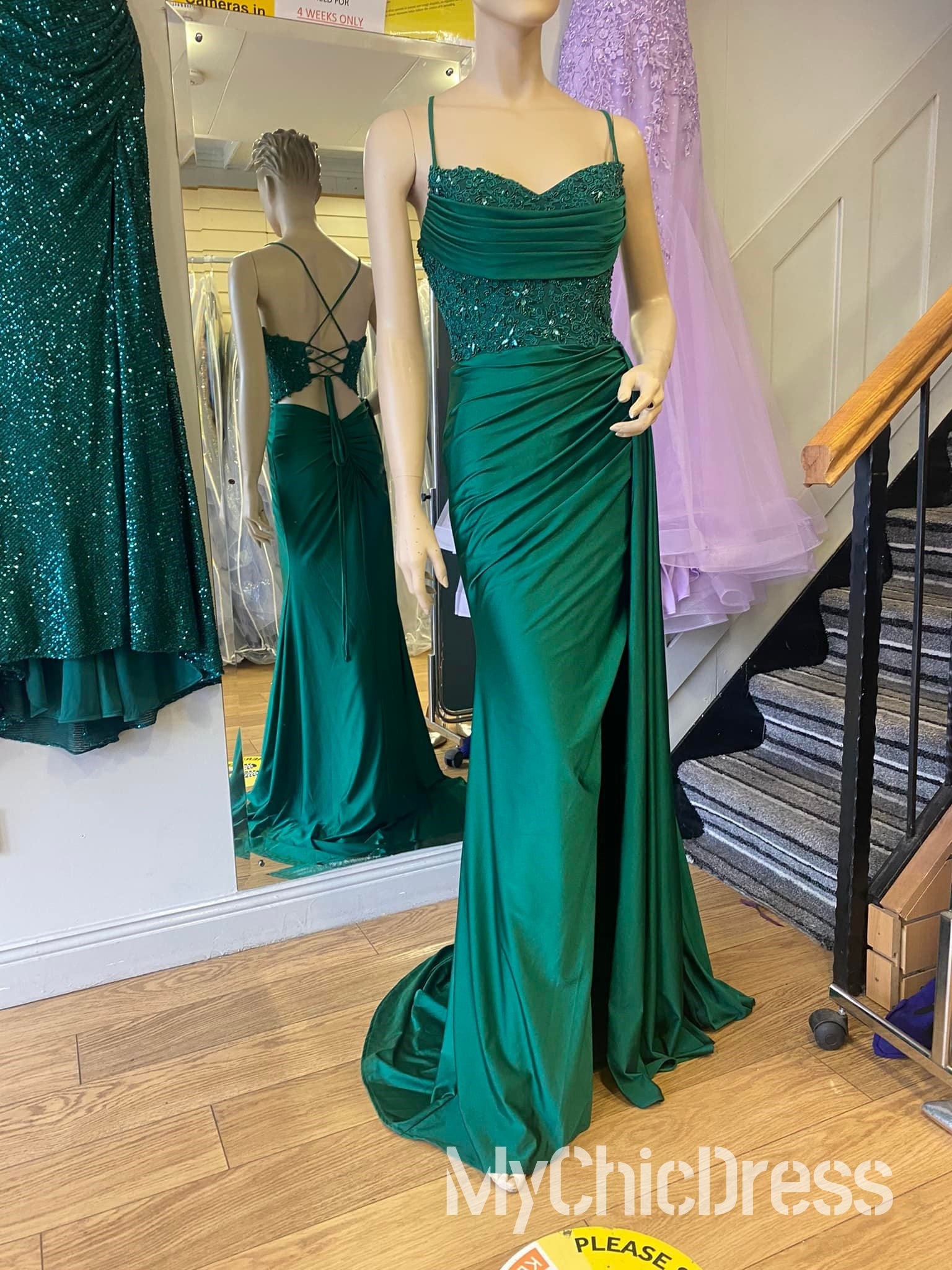 Cheap Green Lace Mermaid Formal Dresses