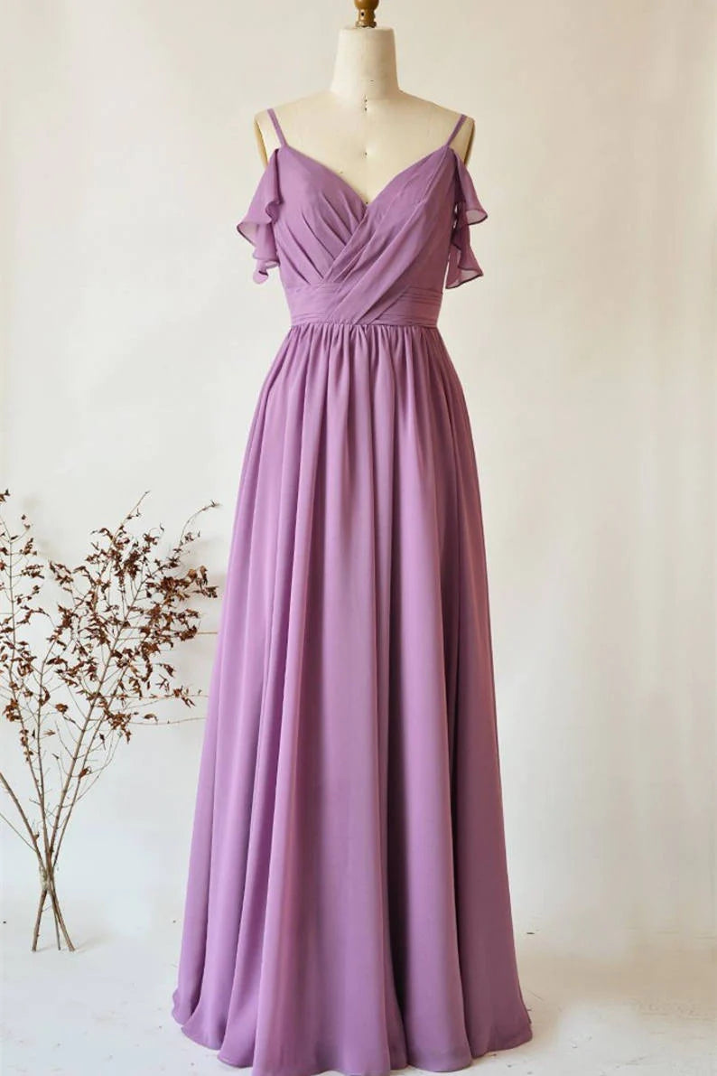 Dusty Purple chiffon Wedding Guest Dress