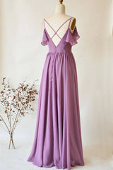 Chiffon Dusty Purple Wedding Guest Dress Straps Long Bridesmaid Dress