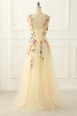 Classy Long Yellow Floral Prom Dresses Sweetheart Evening Dress - MyChicDress