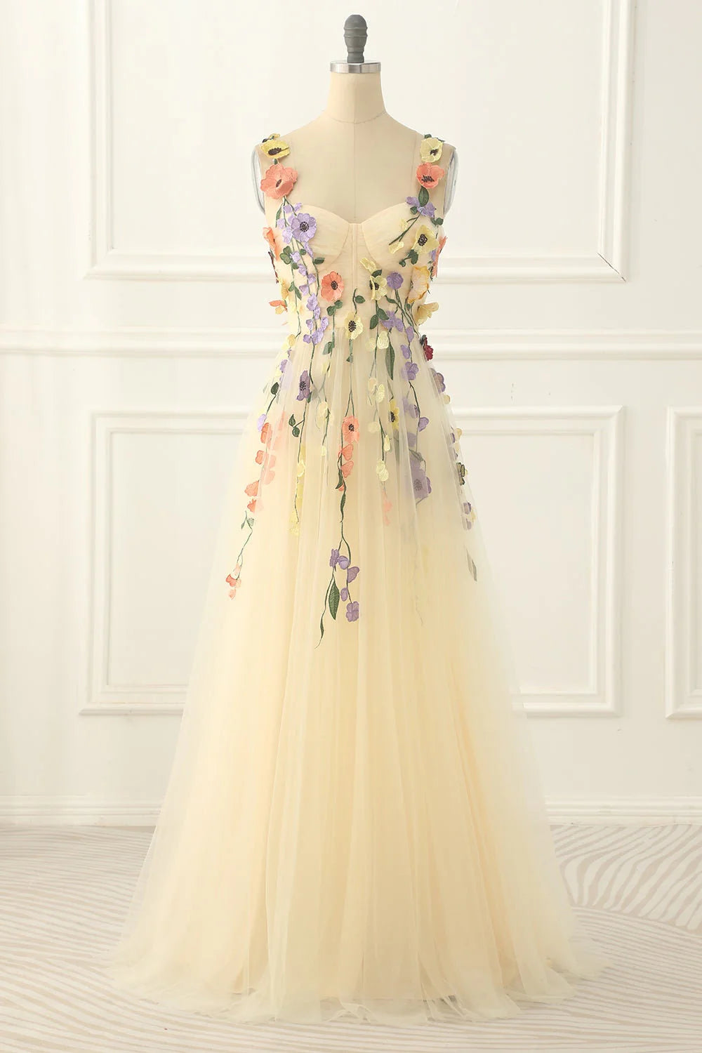 Classy Long Yellow Floral Prom Dresses Sweetheart Evening Dress - MyChicDress