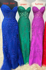 2024 Black Lace Prom Dresses Strapless Split Long Evening Dresses Mermaid