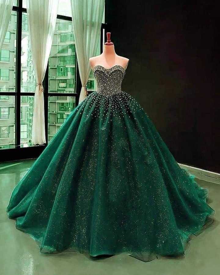 Crystals Sequined Green Quince Dresses Ball Gown Wedding Dresses