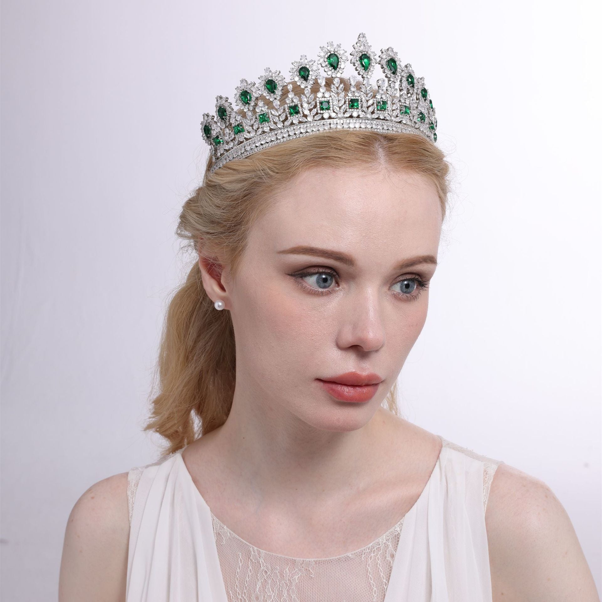 Crystals Emerald Green Quinceanera Crowns Rhinestone Wedding Crowns