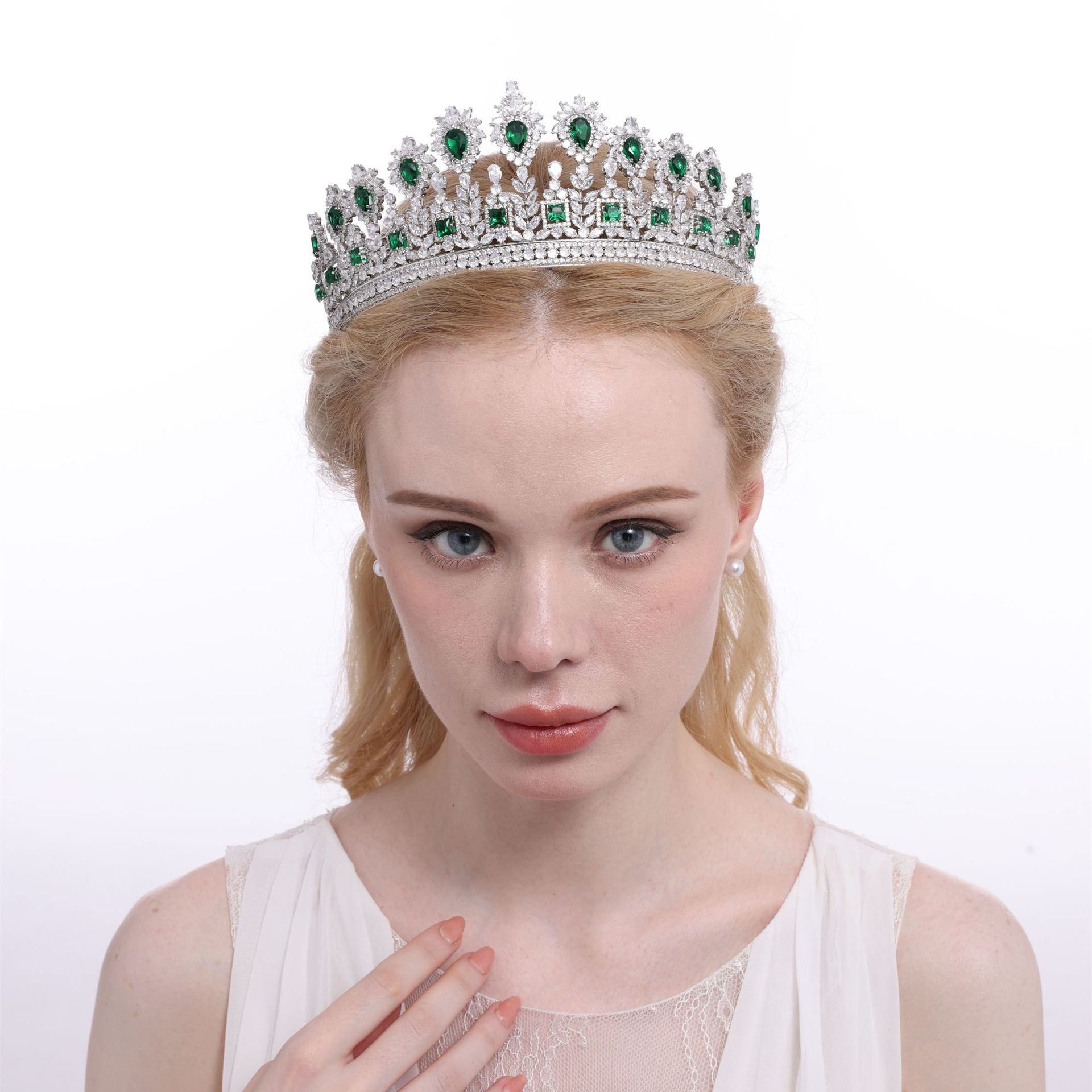 Crystals Emerald Green Quinceanera Crowns Rhinestone Wedding Crowns