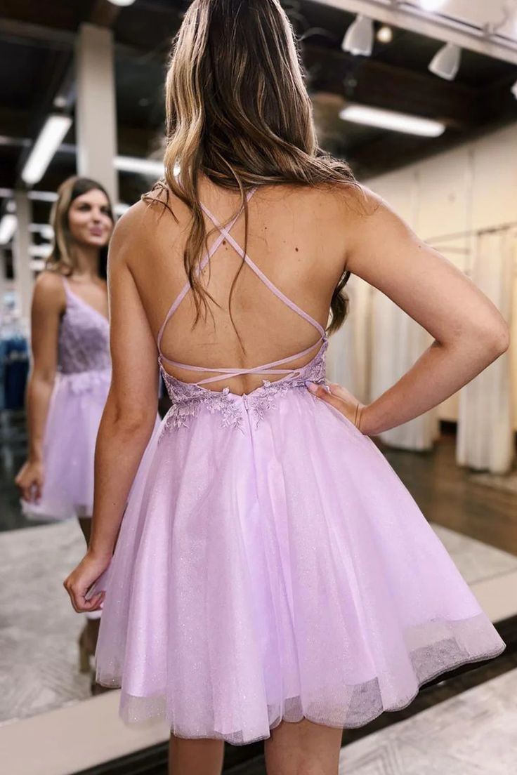 Vestido de fiesta de bienvenida de corte A hecho a medida, vestido Hoco corto color lila