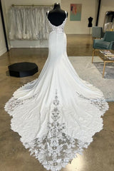 Custom Made Mermaid Lace Wedding Dresses Open Back V Neck - MyChicDress