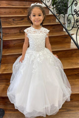 Cute Lace Flower Girl Dress A-Line Applique Round Neck - MyChicDress