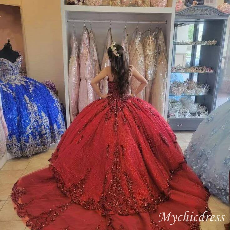 2025 Discount Burgundy Sequin Quince 15 Dresses Sweetheart Sleeveless - MyChicDress