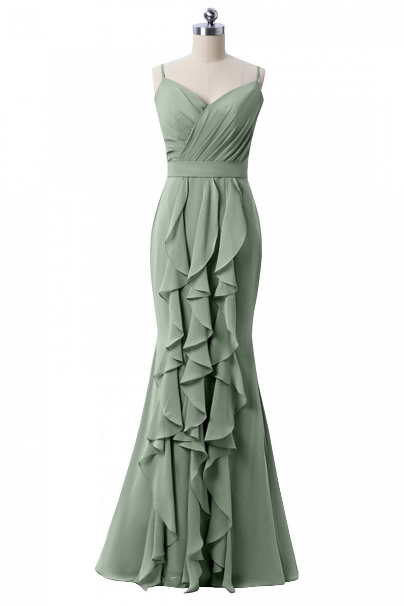 Dusty Blue Formal Dress Mermaid Wedding Guest Dress Chiffon with Ruffles - MyChicDress