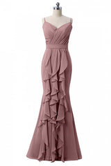 Dusty Blue Formal Dress Mermaid Wedding Guest Dress Chiffon with Ruffles - MyChicDress