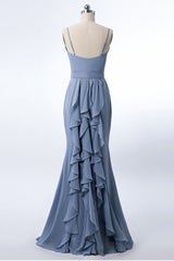 Dusty Blue Formal Dress Mermaid Wedding Guest Dress Chiffon with Ruffles - MyChicDress