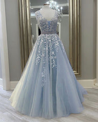 2024 A Line Tulle Lace Prom Dresses Champagne Evening Dress Beading Belt