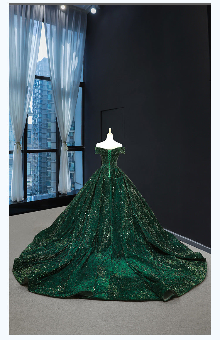 Emerald Green Quinceanera Dresses Sequin Ball Gown Off the Shoulder Wedding Dress