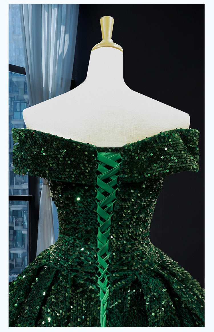 Emerald Green Quinceanera Dresses Sequin Ball Gown Off the Shoulder Wedding Dress