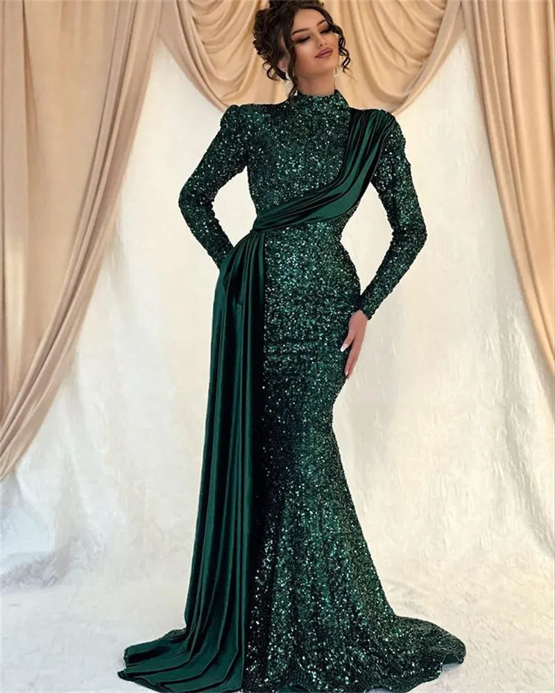 Green long sleeve evening dress shop