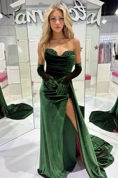 Emerald Green Mermaid Evening Dress Velvet