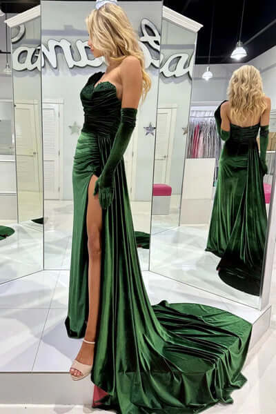 Emerald Green Mermaid Prom Dress Velvet Long Formal Gowns - MyChicDress