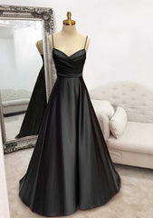 Floor-Length Satin Green Prom Dress A-line  With Pleated