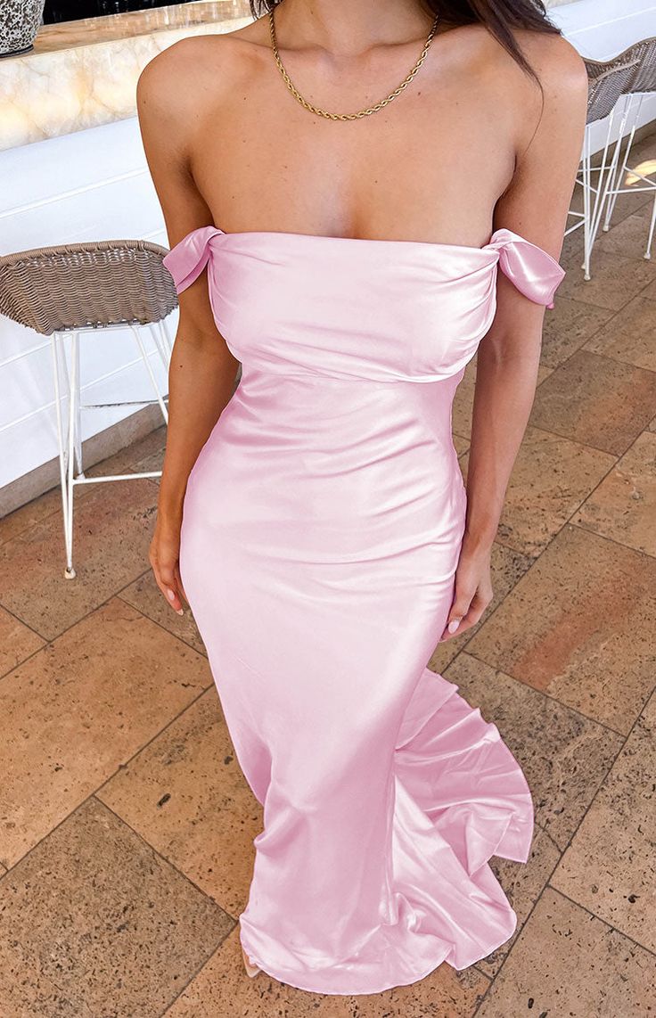 Floor-length Pink Evening Dress UK Satin Mermaid Off The Shoulder
