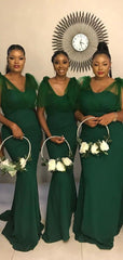 Floor-length Green Tulle Bridesmaid Dresses Mermaid Wedding Party Dress