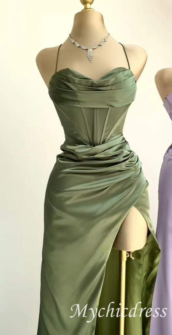 Floor Length Green Mermaid Formal Wedding Guest Dress With Slit - MyChicDress
