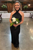 Floor Length Halter Champagne Bridesmaid Dress Cross Front Wedding Party Dress