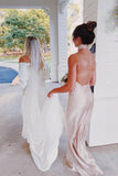 Floor Length Halter Champagne Bridesmaid Dress Cross Front Wedding Party Dress