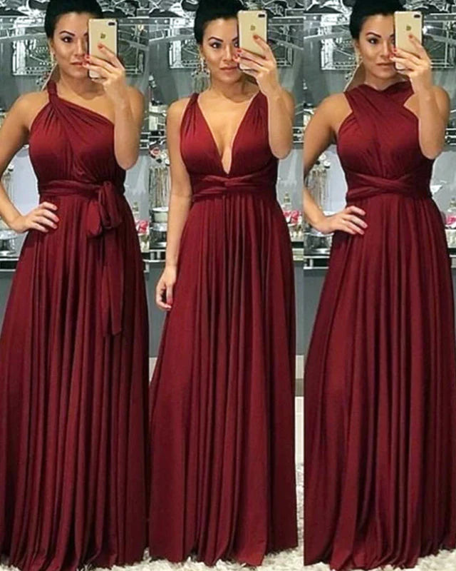 Floor Length Infinity Burgundy Bridesmaid Dresses Convertible Style - MyChicDress