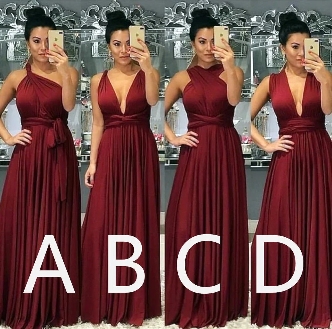 Floor Length Infinity Burgundy Bridesmaid Dresses Convertible Style - MyChicDress