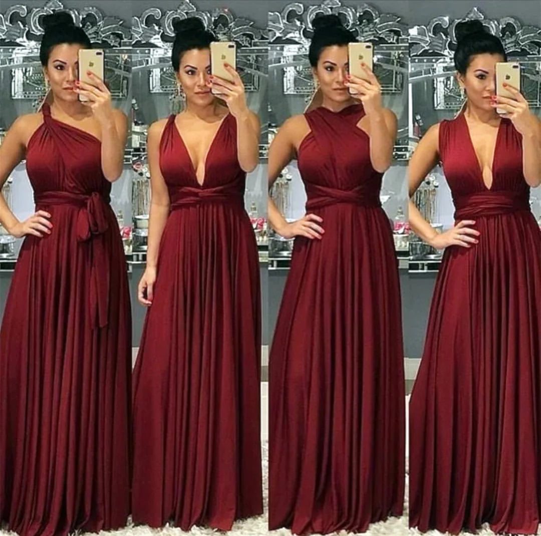 Floor Length Infinity Burgundy Bridesmaid Dresses Convertible Style - MyChicDress