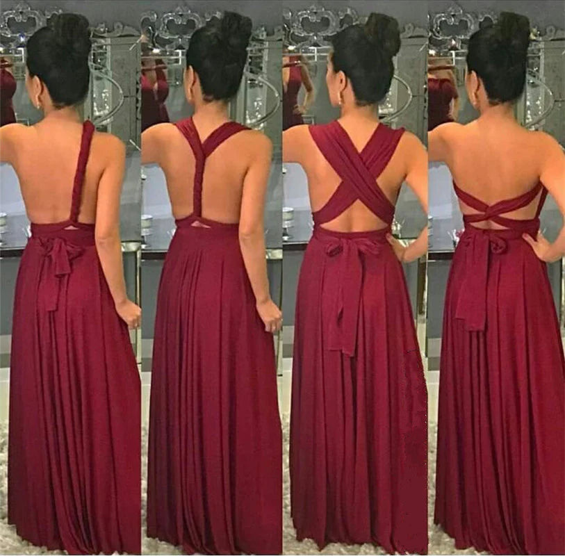 Floor Length Infinity Burgundy Bridesmaid Dresses Convertible Style - MyChicDress