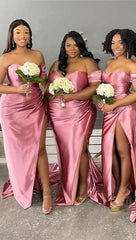 Floor Length Rose Pink Bridesmaid Dresses Off Shoulder Junior Maid Of Honor Dress