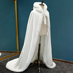 Floor Length Faux Fur White Winter Wedding Cloak Bride Shawl Cape Coat