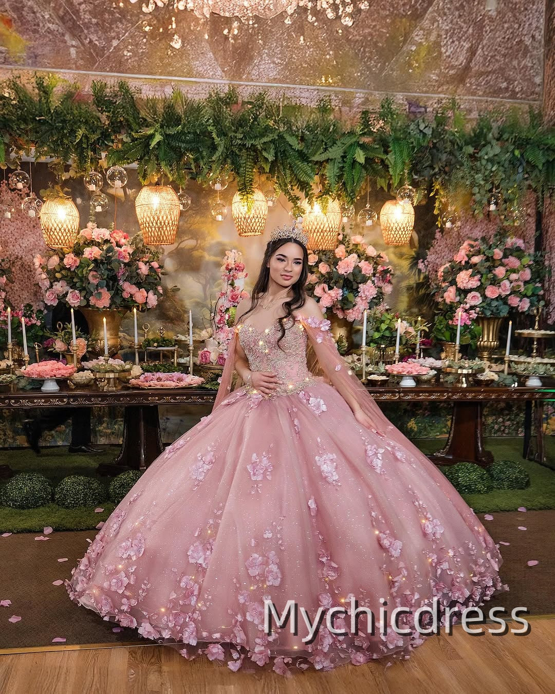 2025 Pink Princess Girl Sweet 15 Quinceanera Dress Ball Gowns Mychicdress