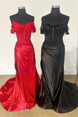Black Floral Prom Dress Mermaid Evening Dress 3D Flowers