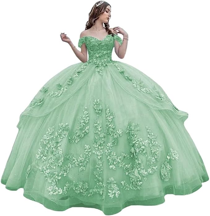 Princess Lace Lilac Quinceanera Dress Ball Gown 3D Flowers Sweet 16 Dress