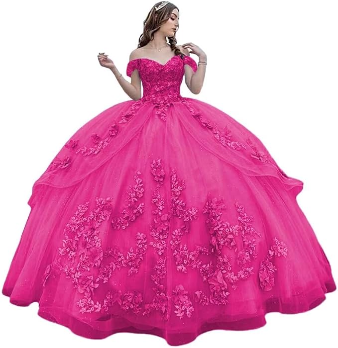 Princess Lace Lilac Quinceanera Dress Ball Gown 3D Flowers Sweet 16 Dress