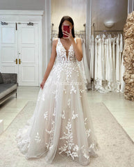 Floral Lace Rustic Wedding Dresses Boho Deep V-neck for Garden Weddings - MyChicDress